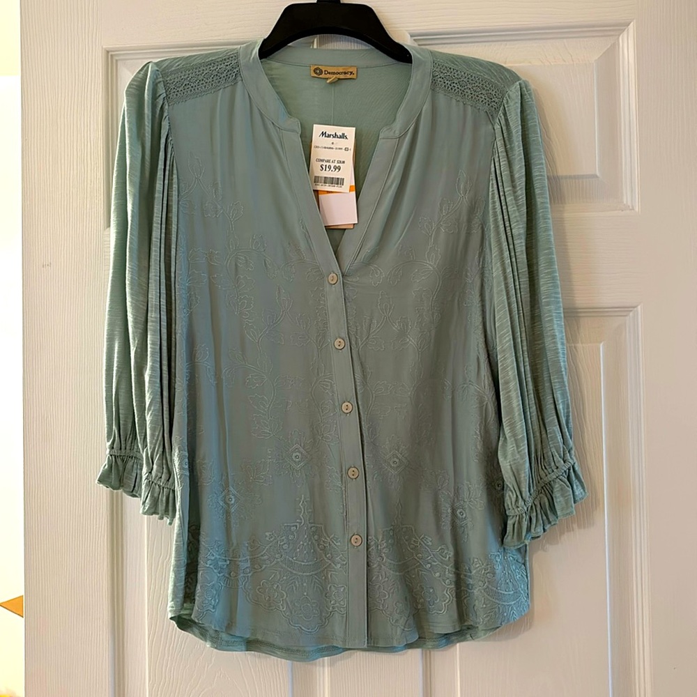 Embroidered button down blouse